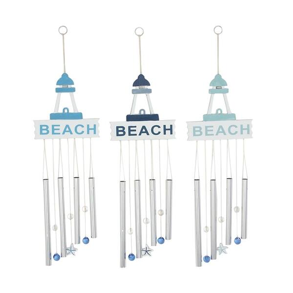 Set Of 3 Coastal Aluminum And Wood Beach Wind Chimes