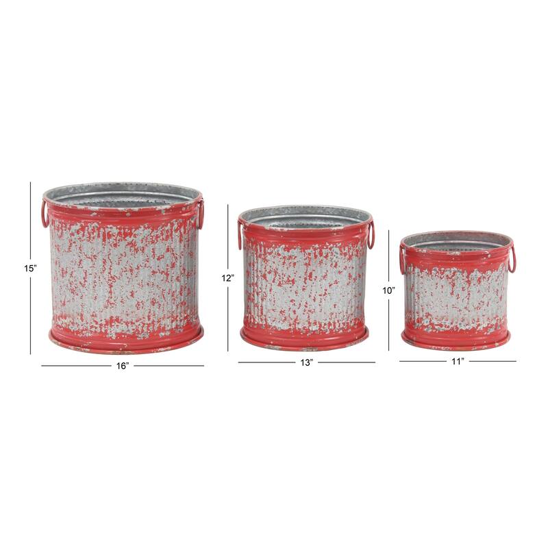 Set of 3 Farmhouse 10, 12, and 15 Inch Red Iron Planters by Studio 350