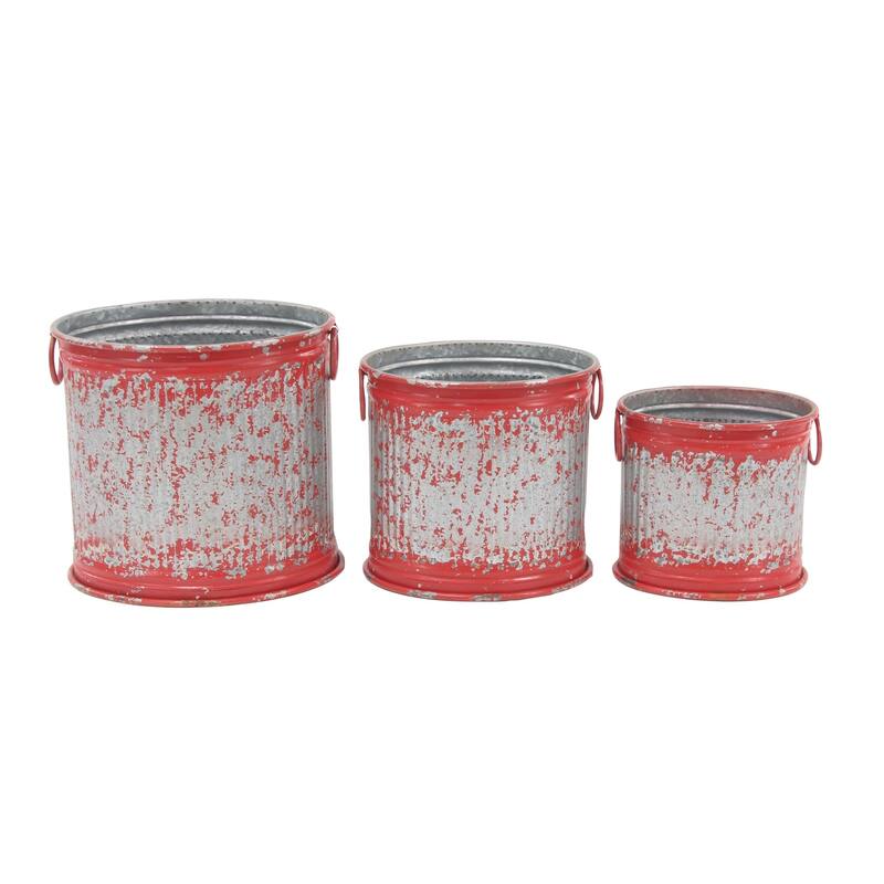 Set of 3 Farmhouse 10, 12, and 15 Inch Red Iron Planters by Studio 350