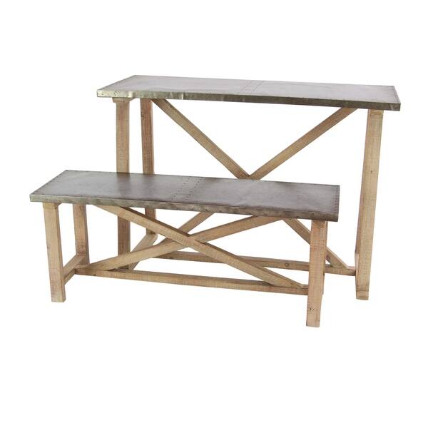 Set of 2 Farmhouse Iron and Wood Table with Bench Overstock 19559295