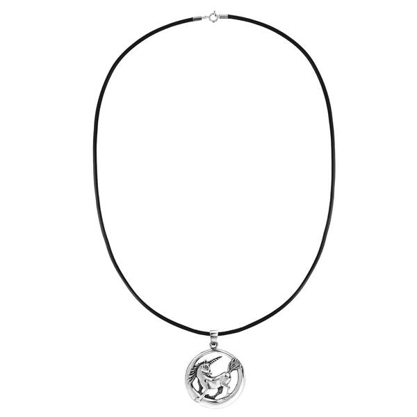 Shop Elegant Sterling Silver Unicorn In A Full Moon Rubber Chord Necklace Overstock 19559351
