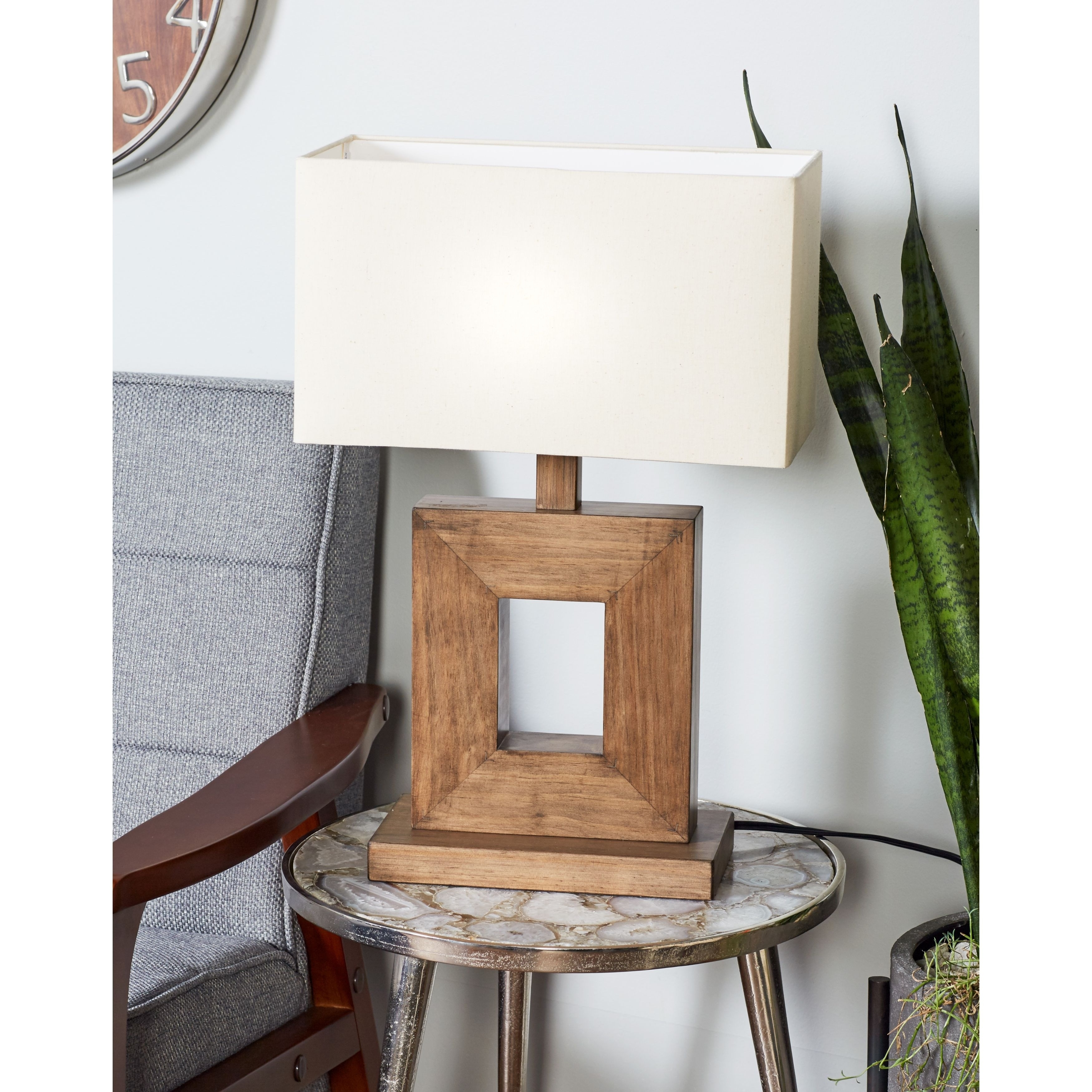 21 X 7 Inch Rustic Iron And Pine Wood Square Table Lamp