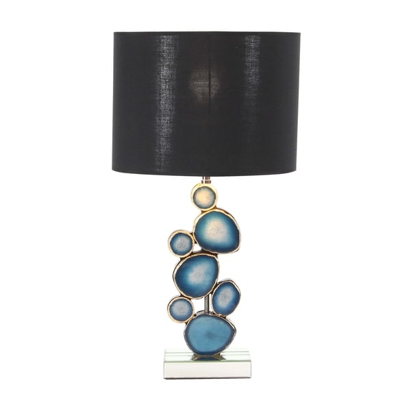 Modern Wood Resin and Mirror Table Lamp with Blue Resin Montage Accent
