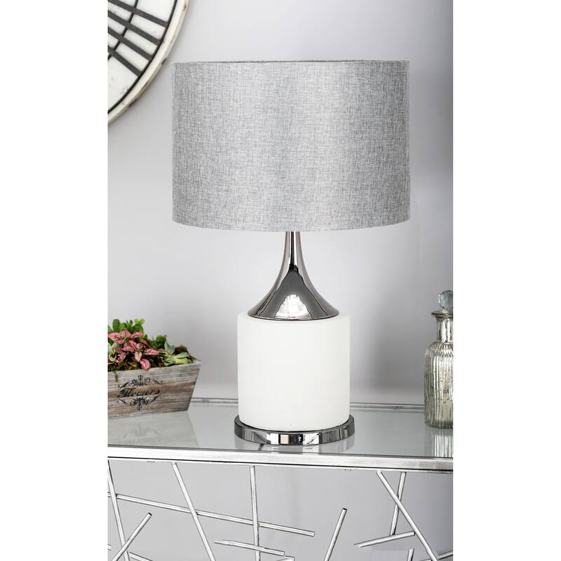 Gray Cement Table Lamp with Drum Shade