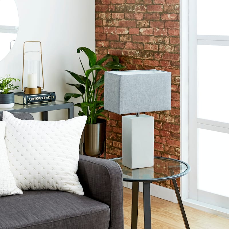 Gray Cement Stone Room Table Lamp with Square Shade