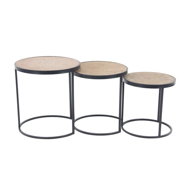 Set of 3 Modern Wood and Iron Round Nesting Tables