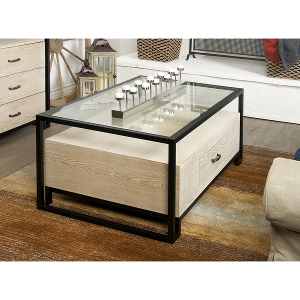 Modern Iron and Glass Coffee Table with Drawer - Bed Bath & Beyond