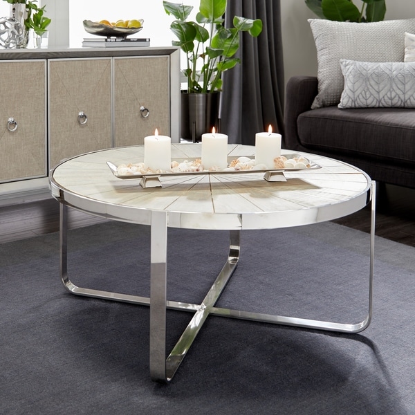 Contemporary 29 Inch Stainless Steel Radial Coffee Table 