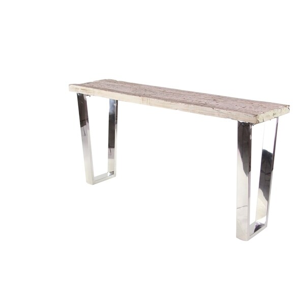 Modern Stainless Steel and Wood Console Table