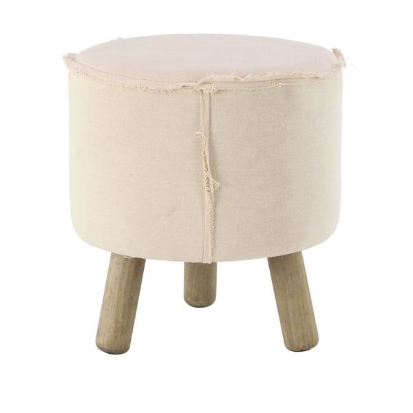 Rustic Round Wood and Fabric Cushioned White Foot Stool - Bed Bath & Beyond  - 19559670