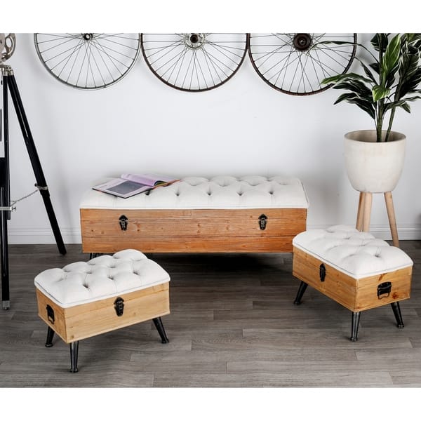 slide 1 of 10, White Fir Industrial Storage Bench (Set of 3)