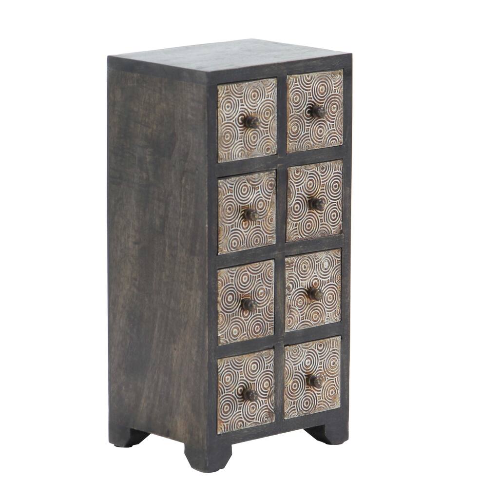 Rustic Mango Wood Rectangular 8-Drawer Vertical Jewelry Chest