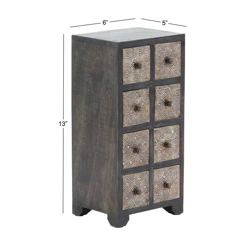Rustic Mango Wood Rectangular 8-Drawer Vertical Jewelry Chest