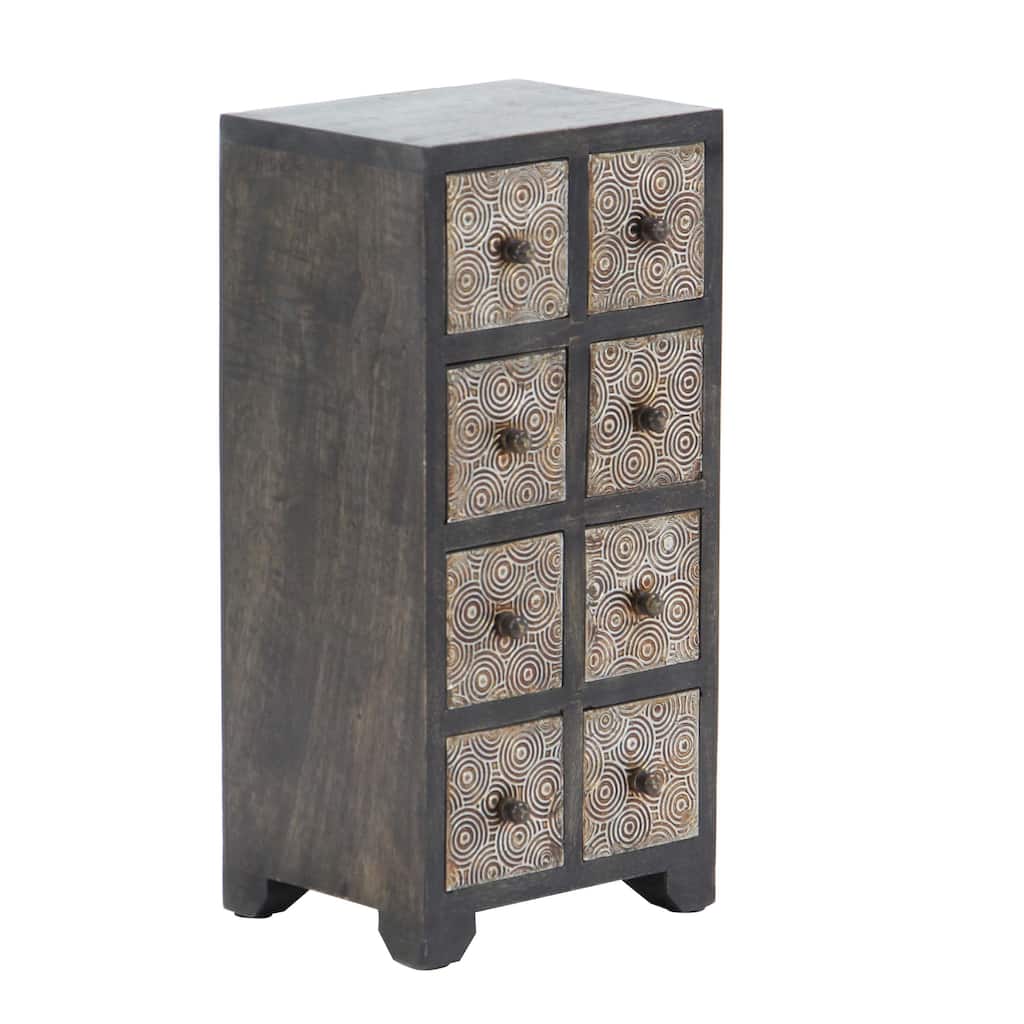 Rustic Mango Wood Rectangular 8-Drawer Vertical Jewelry Chest