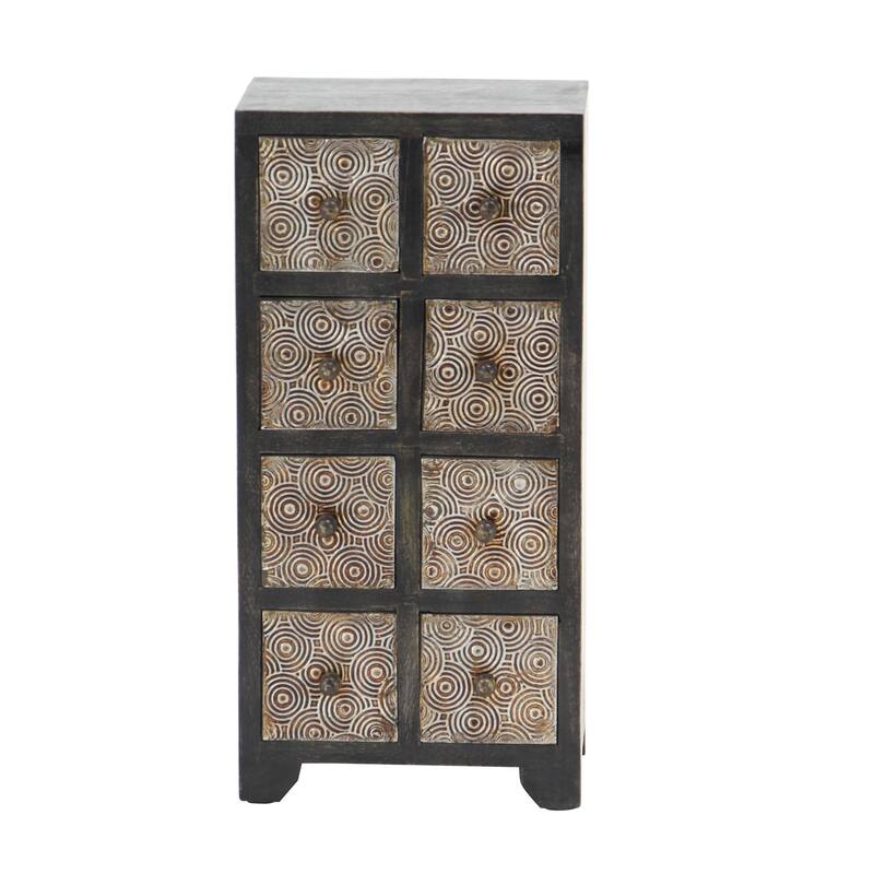 Rustic Mango Wood Rectangular 8-Drawer Vertical Jewelry Chest