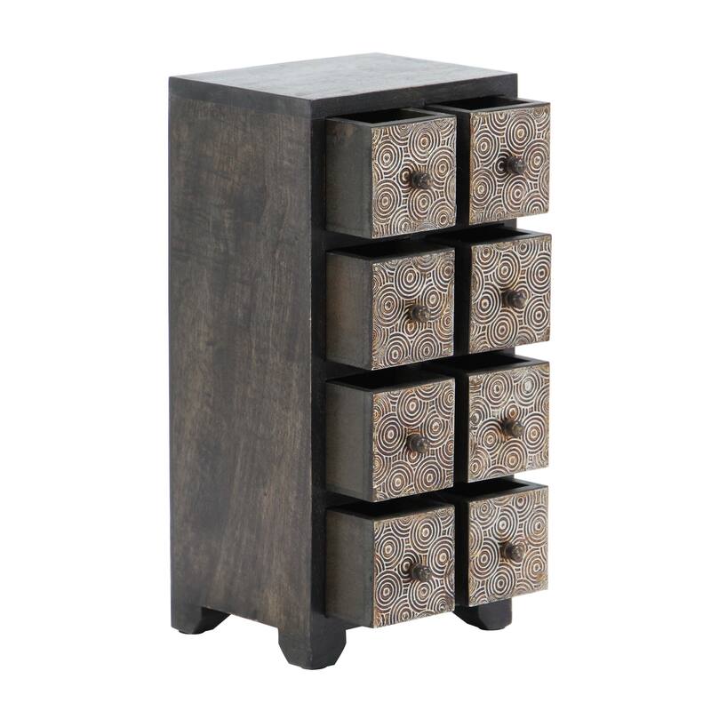 Rustic Mango Wood Rectangular 8-Drawer Vertical Jewelry Chest