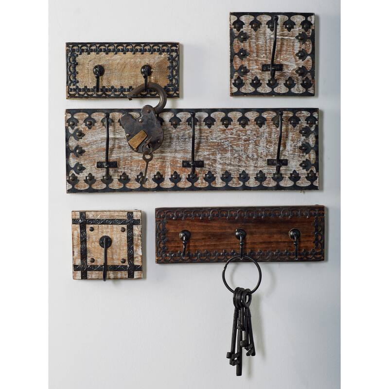 Mango Wood and Iron Framed Wall Hooks (Set of 3)