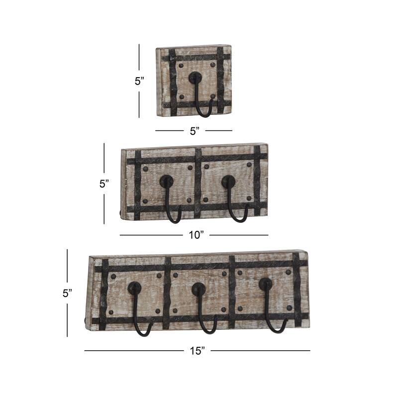 Mango Wood and Iron Framed Wall Hooks (Set of 3)