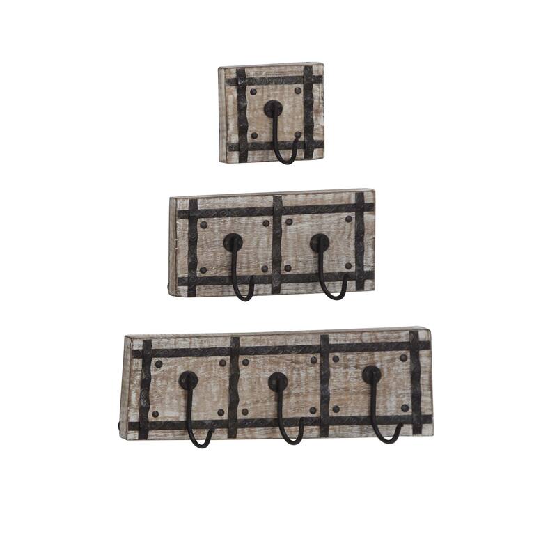 Mango Wood and Iron Framed Wall Hooks (Set of 3)