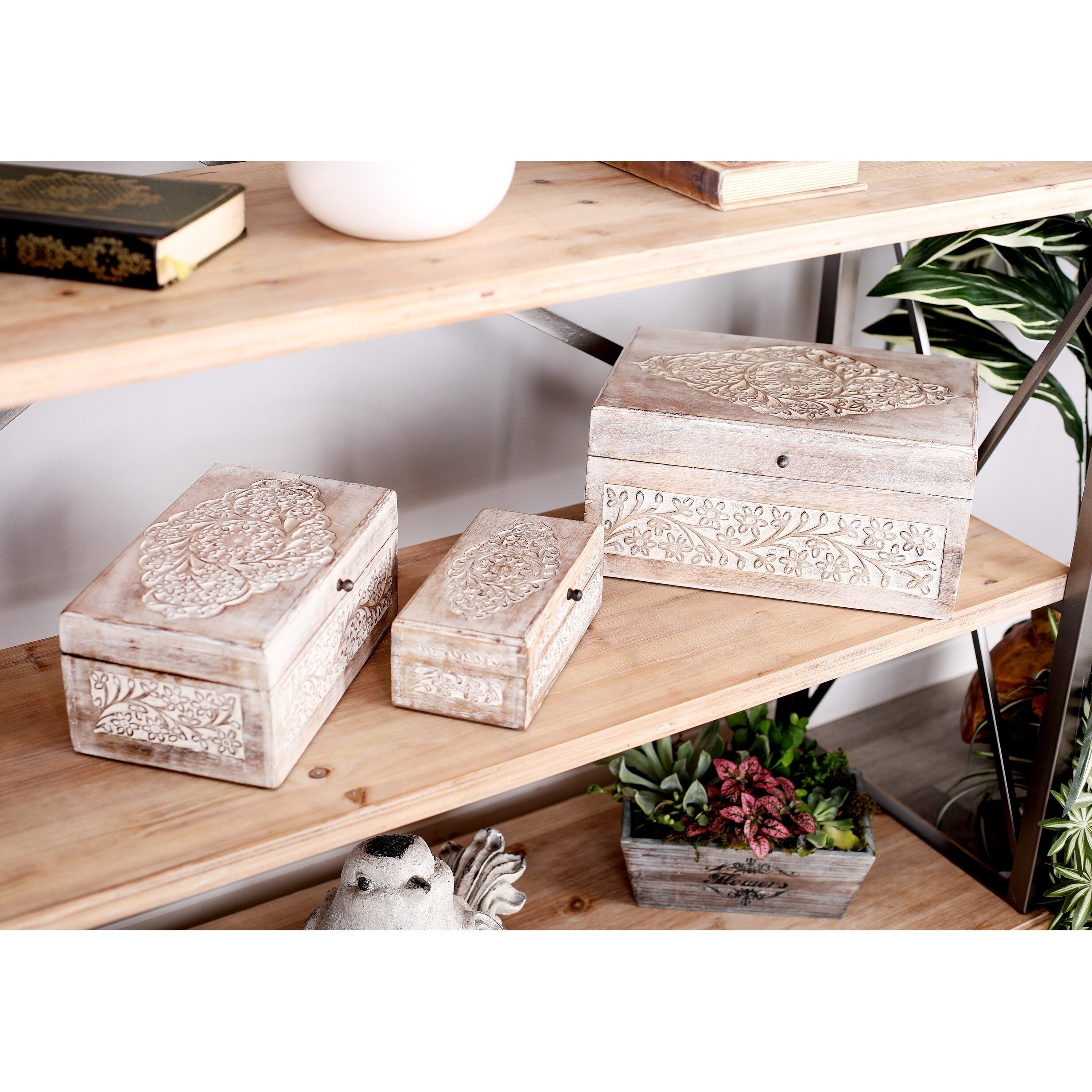 Set of 3 Rustic Whitewashed Storage Boxes with Lids by Brown eBay