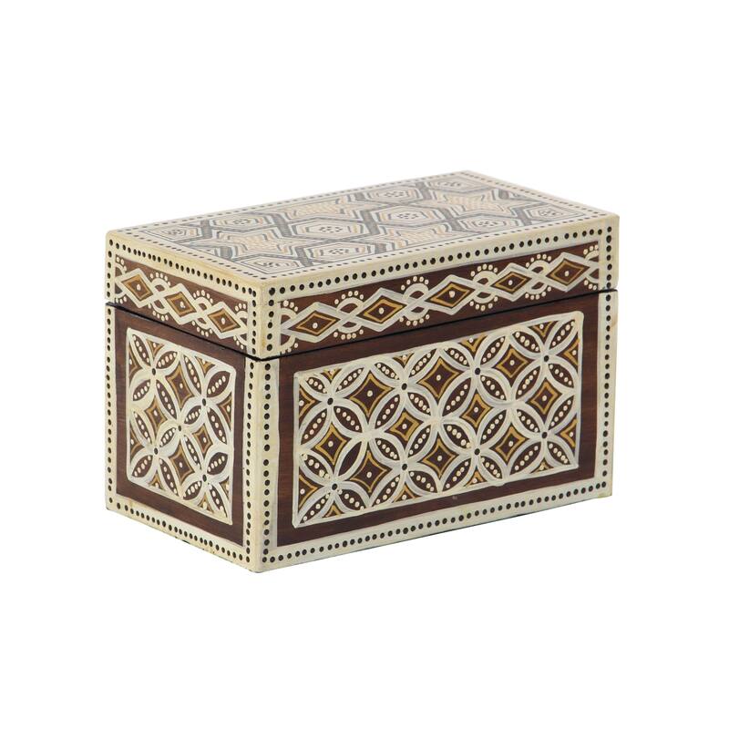 Set of 3 Traditional Wood Star Floral Batik Design Decorative Boxes - Off-white