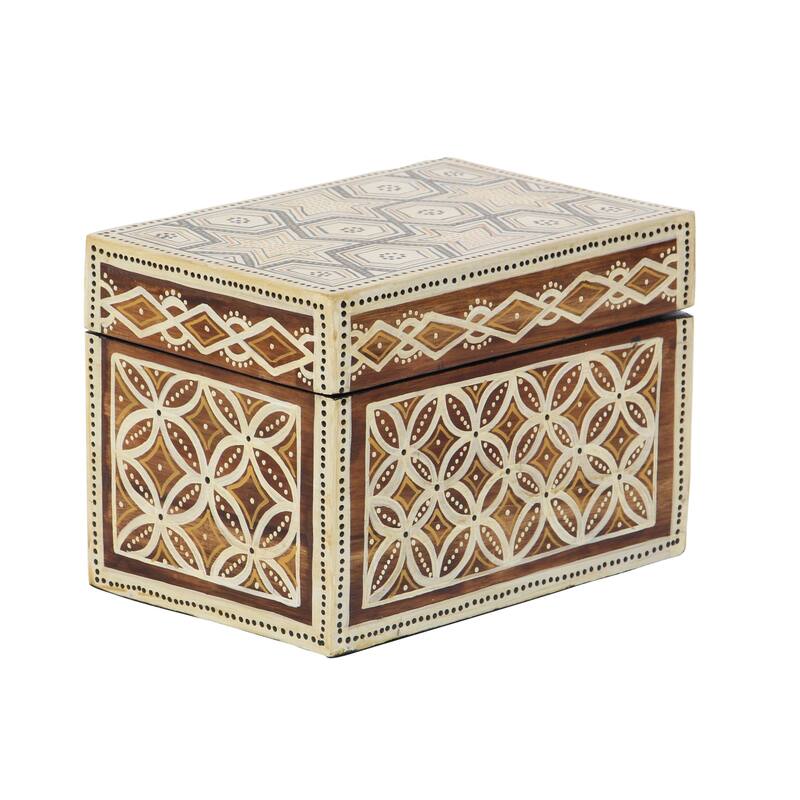 Set of 3 Traditional Wood Star Floral Batik Design Decorative Boxes - Off-white