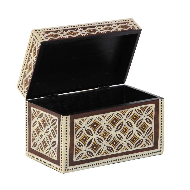 Set of 3 Traditional Wood Star Floral Batik Design Decorative Boxes - Off-white