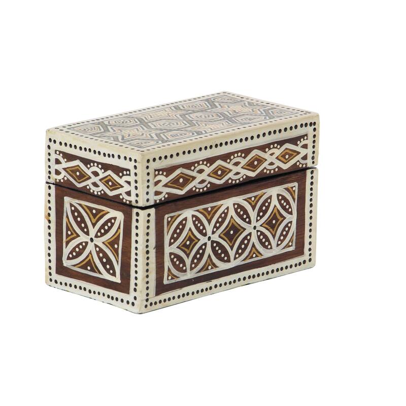 Set of 3 Traditional Wood Star Floral Batik Design Decorative Boxes - Off-white