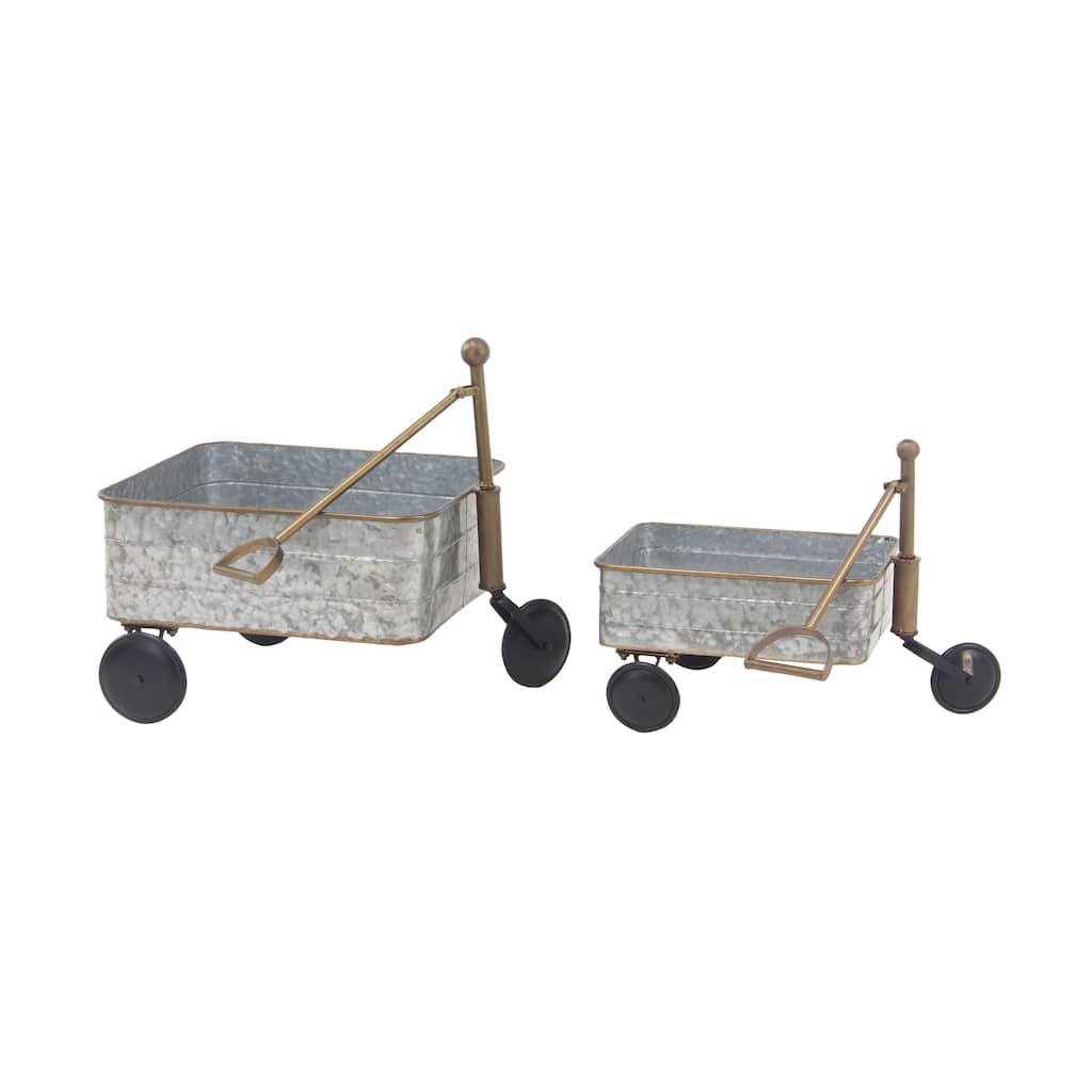 Set of 2 Contemporary Iron Garden Pull Carts