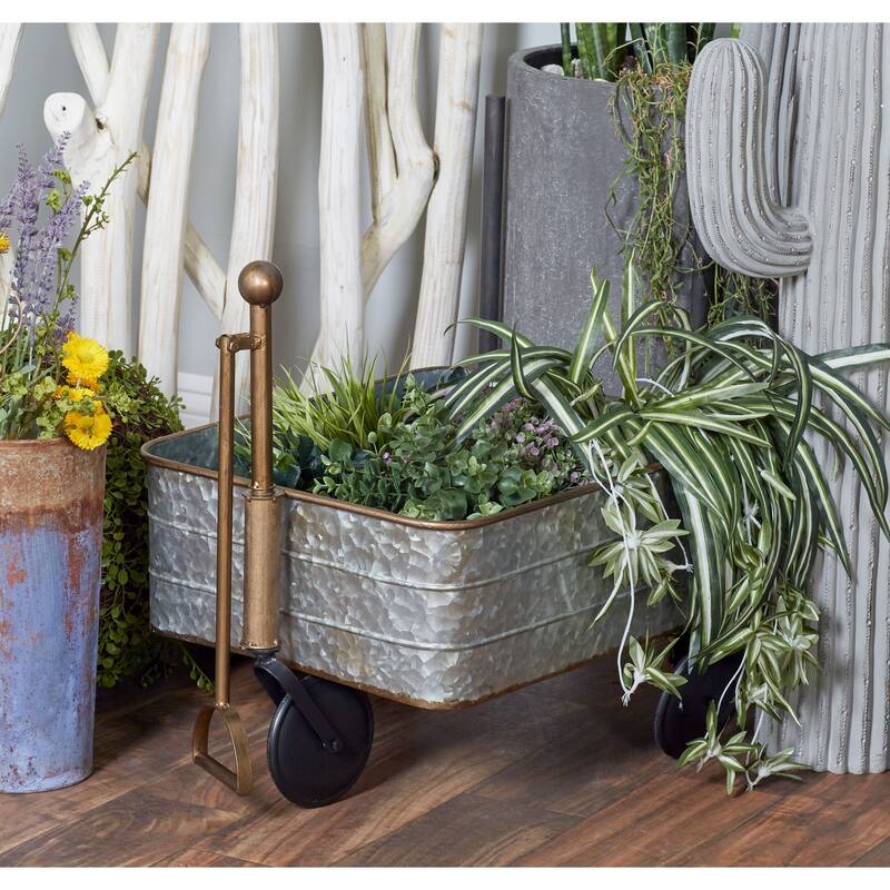 Set of 2 Contemporary Iron Garden Pull Carts