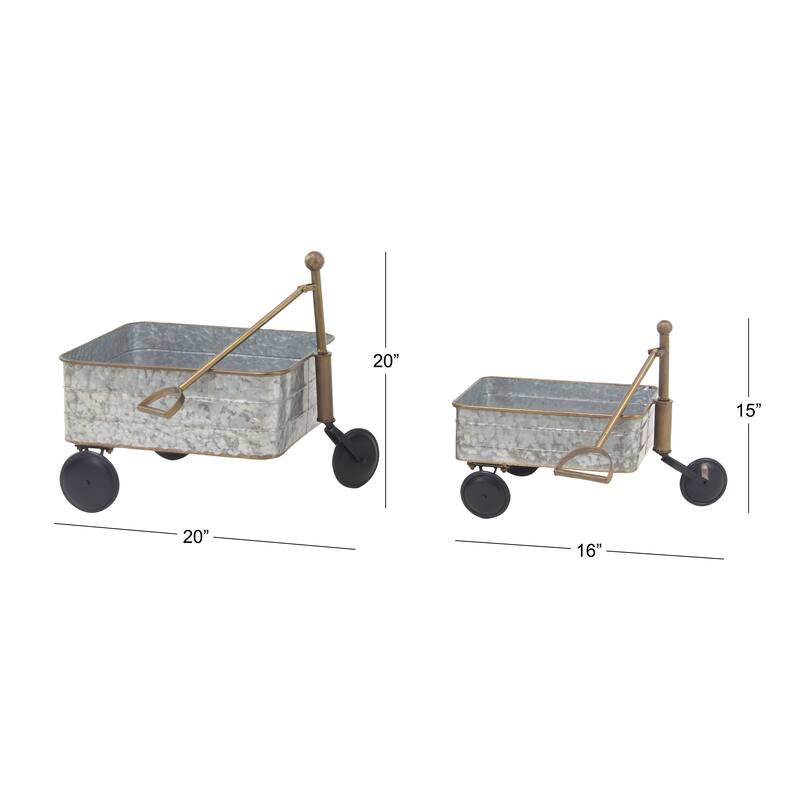 Set of 2 Contemporary Iron Garden Pull Carts