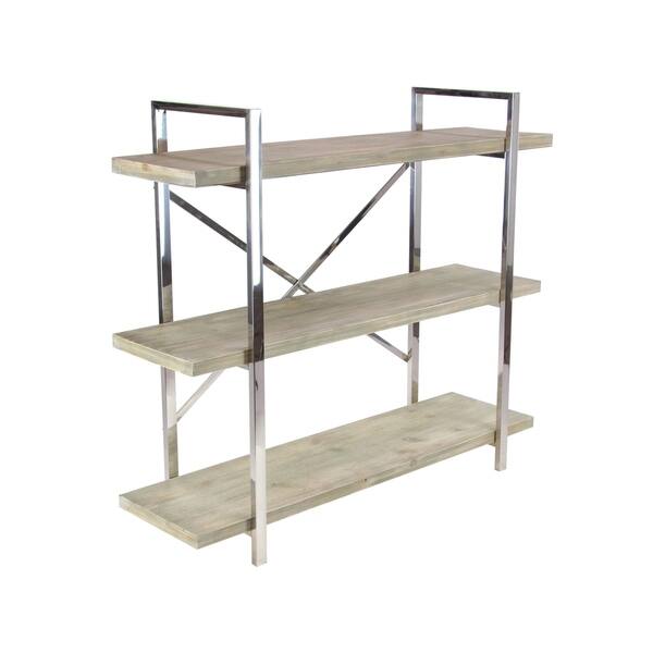 Rustic Stainless Steel and Pine Wood 3Tiered Shelf Overstock 19559858