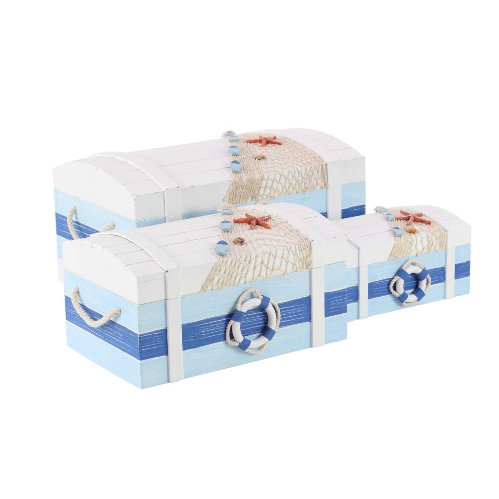 Set of 3 Coastal Wooden Rectangular Treasure Boxes