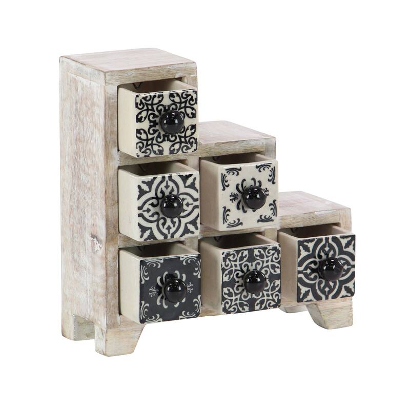 Traditional Staircase Lattice-Patterned 6-Drawer Ceramic Jewelry Box
