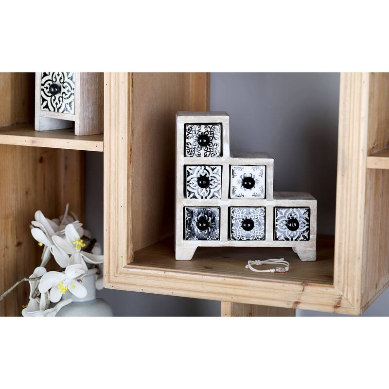Traditional Staircase Lattice-Patterned 6-Drawer Ceramic Jewelry Box
