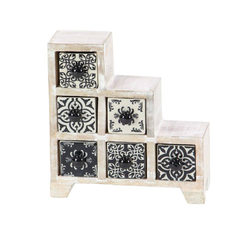 Traditional Staircase Lattice-Patterned 6-Drawer Ceramic Jewelry Box
