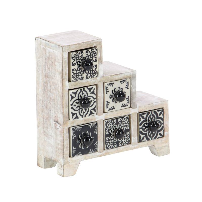 Traditional Staircase Lattice-Patterned 6-Drawer Ceramic Jewelry Box