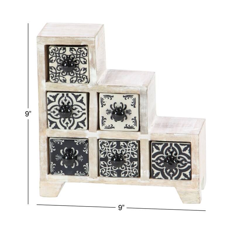Traditional Staircase Lattice-Patterned 6-Drawer Ceramic Jewelry Box