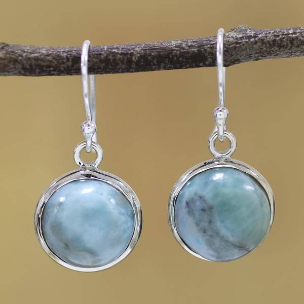 Handmade Sterling Silver Neptune Larimar Earrings India Handmade Sterling Silver X27 Neptune Larimar Earrings