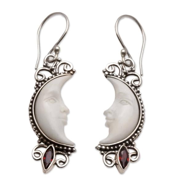 Handmade Sterling Silver Natural Moonlight Garnet Earrings (Indonesia)