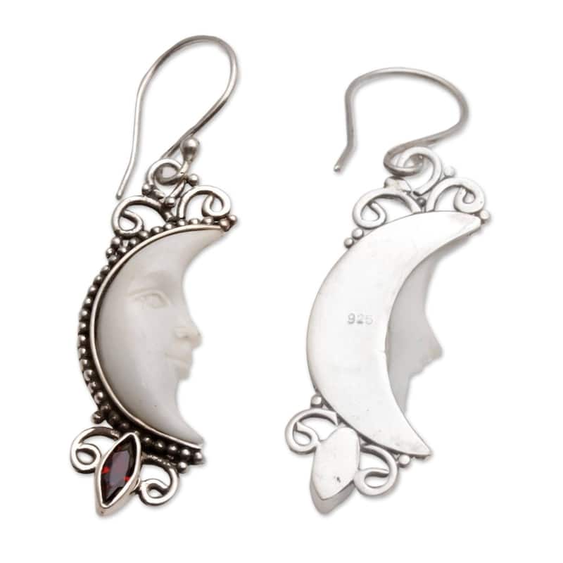 NOVICA Handmade Sterling Silver Natural Moonlight Garnet Earrings (Indonesia) - 1.7*0.5