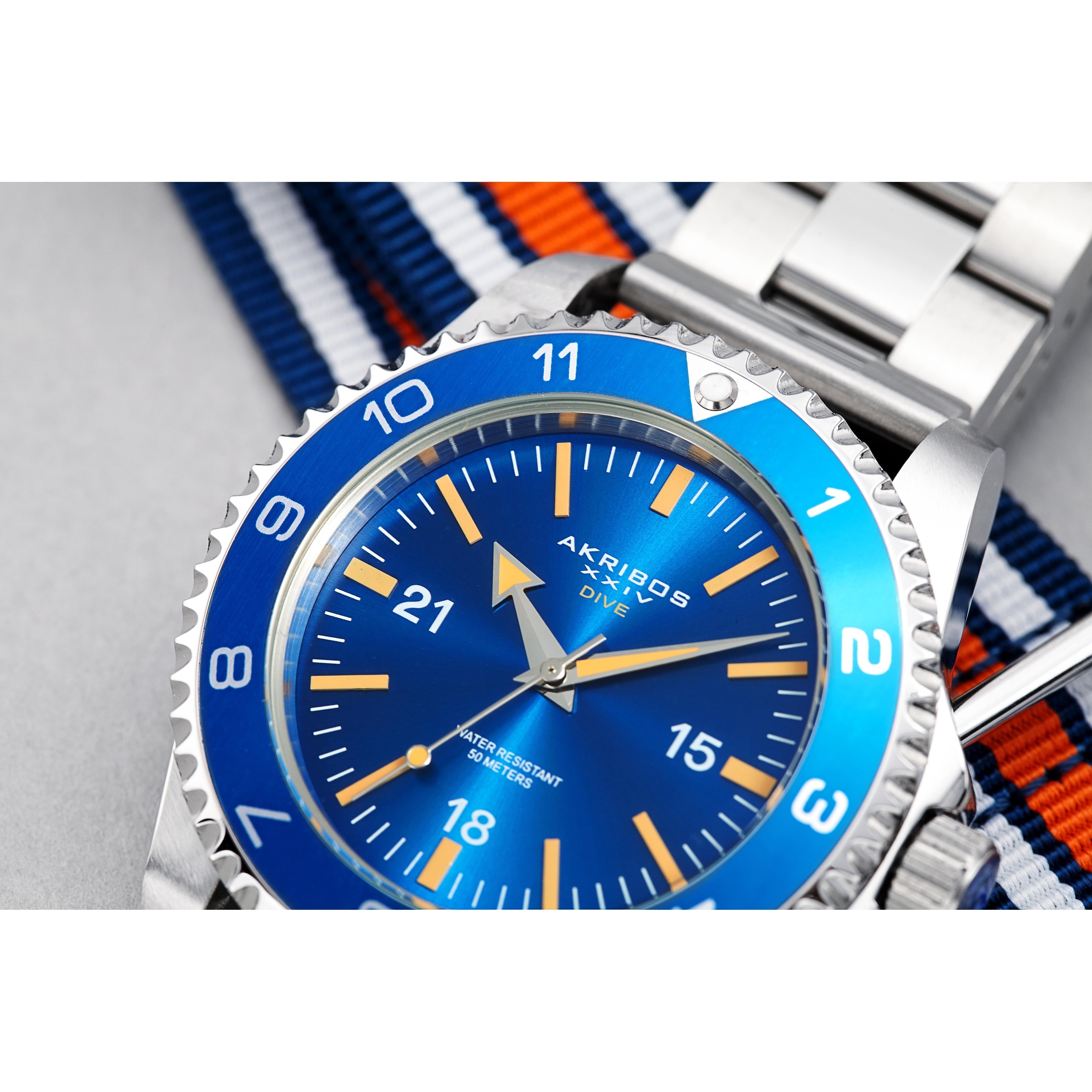 Akribos XXIV Men's Diver Style Quartz Interchangeable Blue Silver