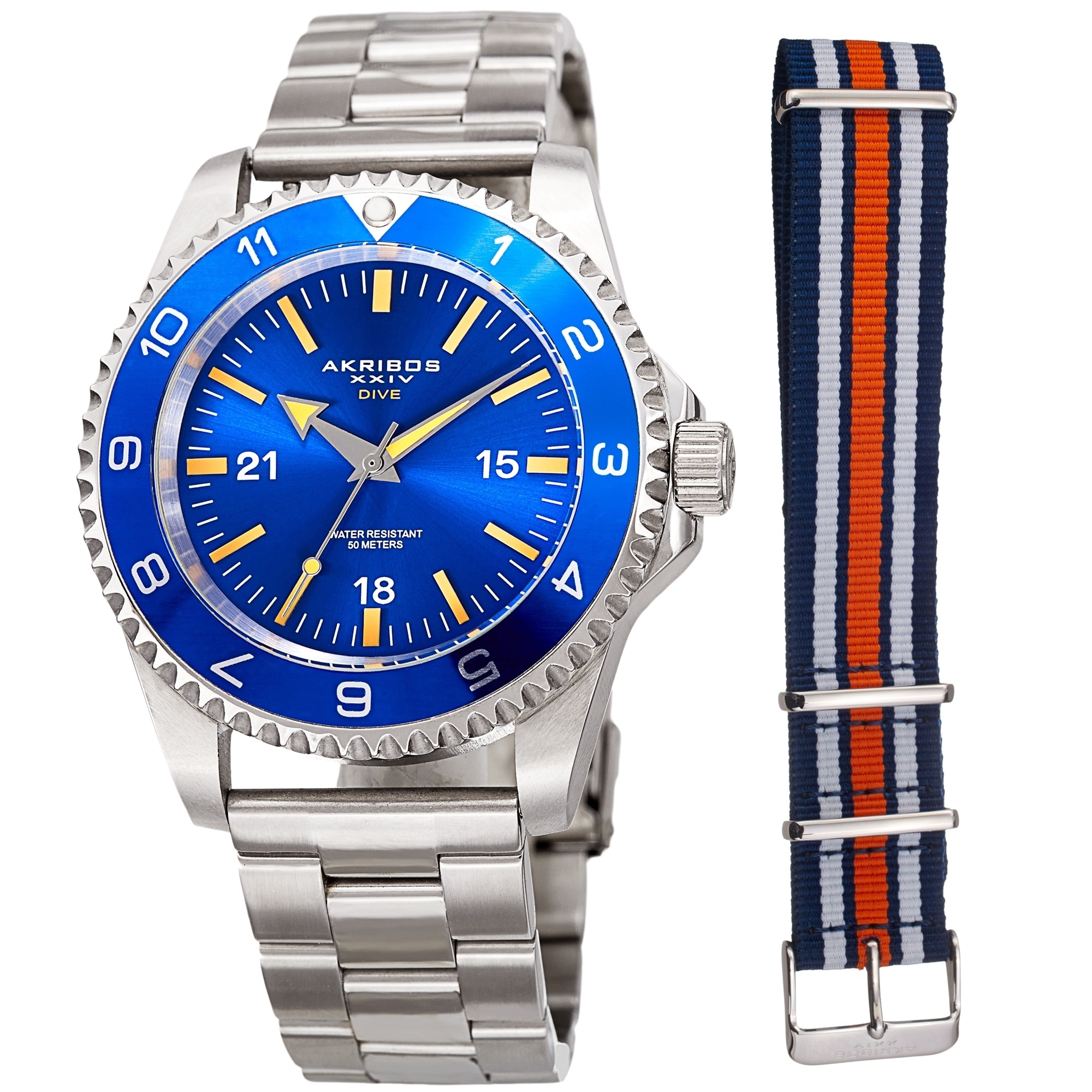 Akribos XXIV Men's Diver Style Quartz Interchangeable Blue Silver
