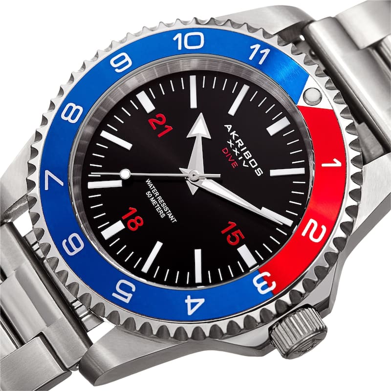 Akribos XXIV Men's Diver Style Quartz Interchangeable Silver-Tone Bracelet Watch
