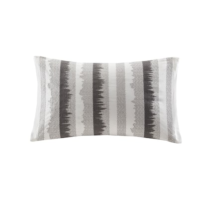 INK+IVY Chet Grey Embroidered Cotton Oblong Throw Pillow with Zipper Closure