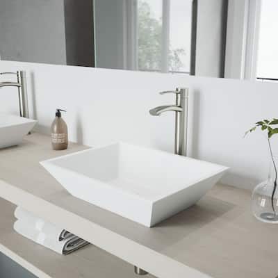 VIGO Vinca Matte Stone Vessel Bathroom Sink and Milo Vessel Faucet Set