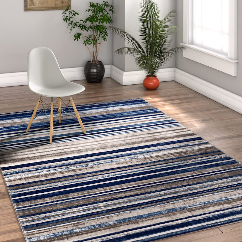 Well Woven Modern Boho Distressed Blue Area Rug - 3'11" x 5'3"