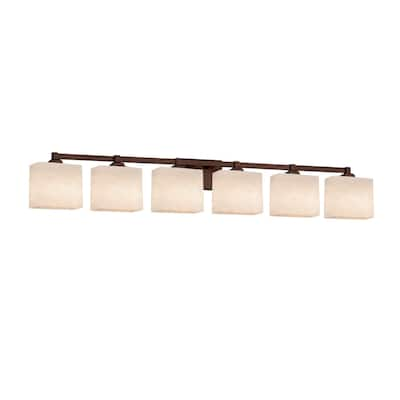 Justice Design Clouds Regency 6-light Dark Bronze Bath Light, Off-white Rectangle Shade