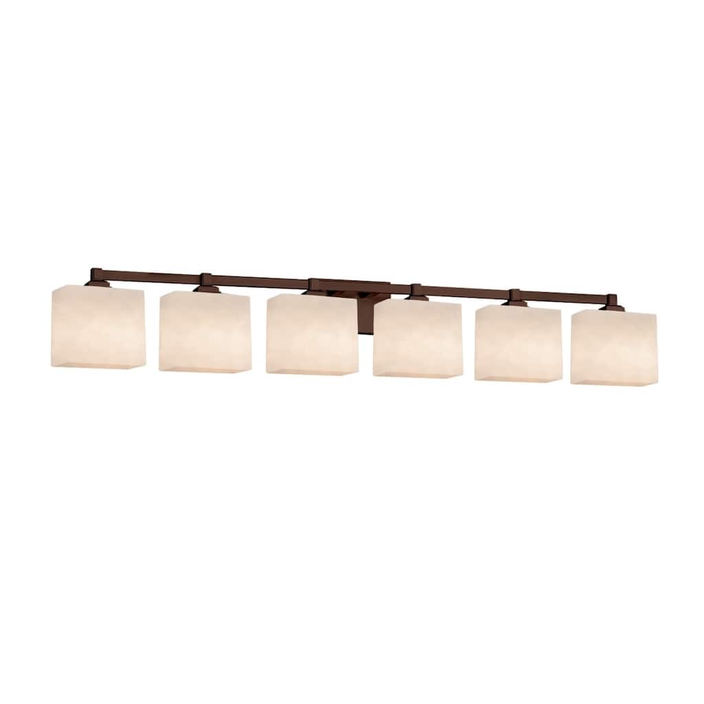 Justice Design Clouds Regency 6-light Dark Bronze Bath Light, Off-white Rectangle Shade