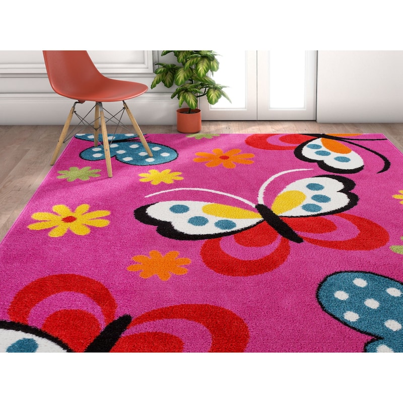 Well Woven Modern Butterfly Pink Area Rug - 3'3" x 5'
